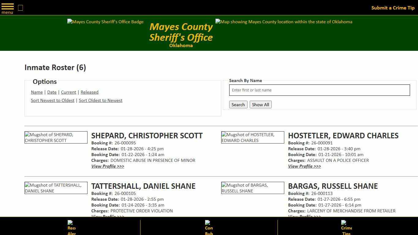 Inmate Roster - Released Inmates Booking Date Descending - Mayes County, OK Sheriff